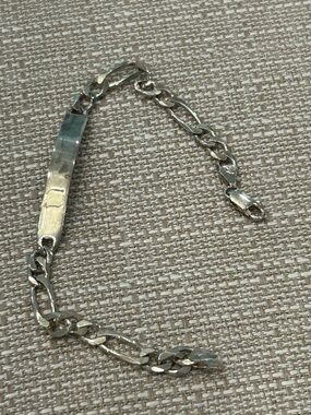 Sterling Silver Figaro ID Bracelet - Silver